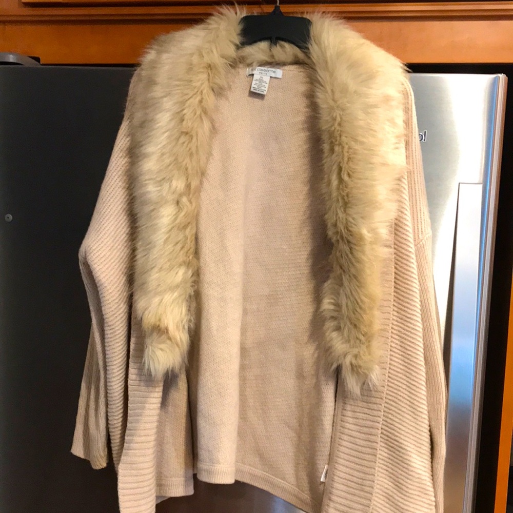 Liz Claiborne Womens Cardigan With Fur Trim
